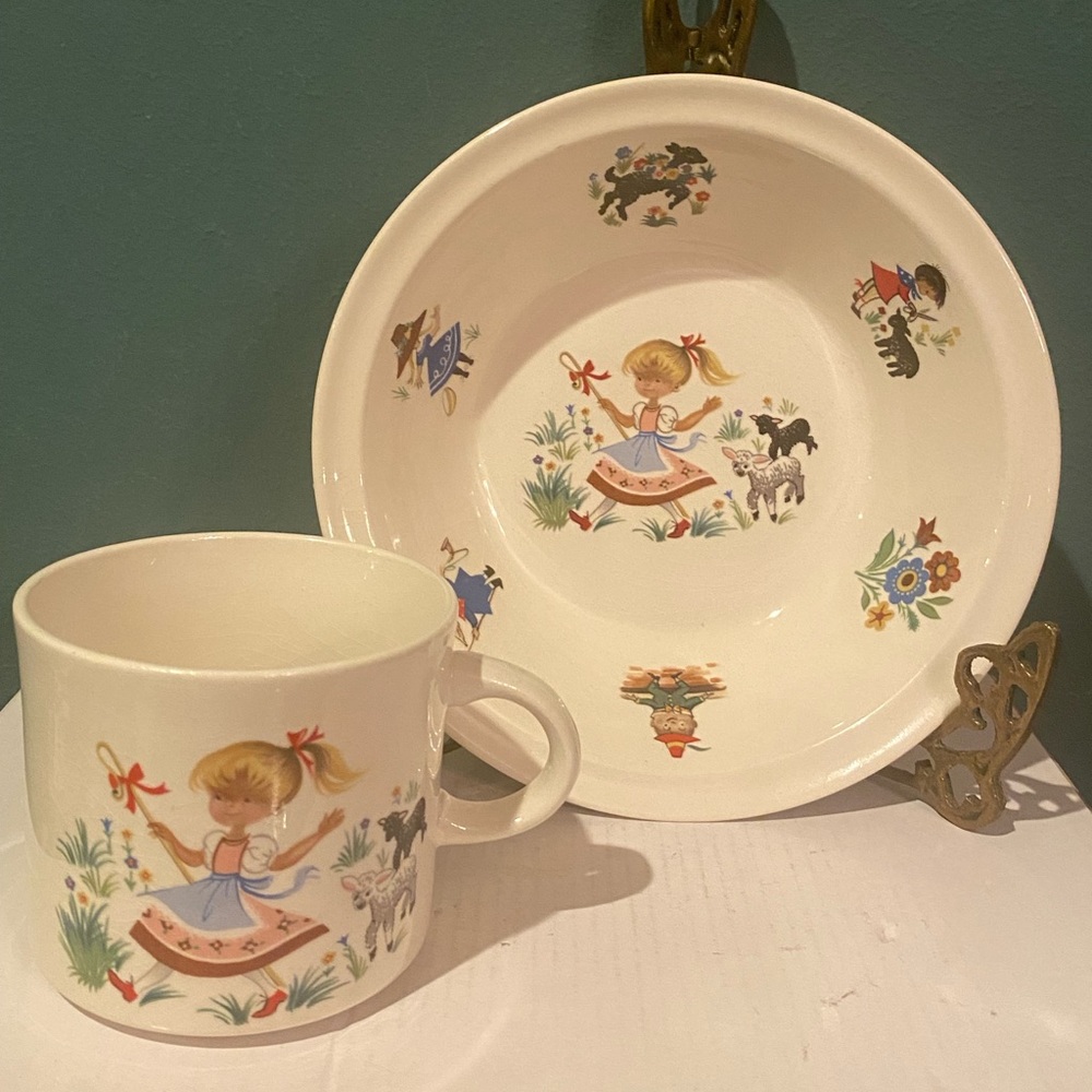 ARKLOW l Vintage Nursery Rhyme Mary Had A Little Lamb Mug & Bowl Made in Ireland